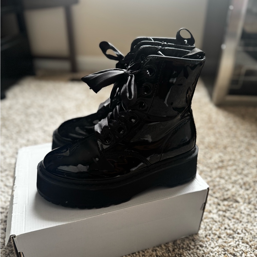 Forever 21 Black Patent Combat Boots